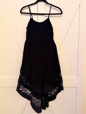Xhilaration Black Lace-Trim High-Low Spaghetti Strap Dress